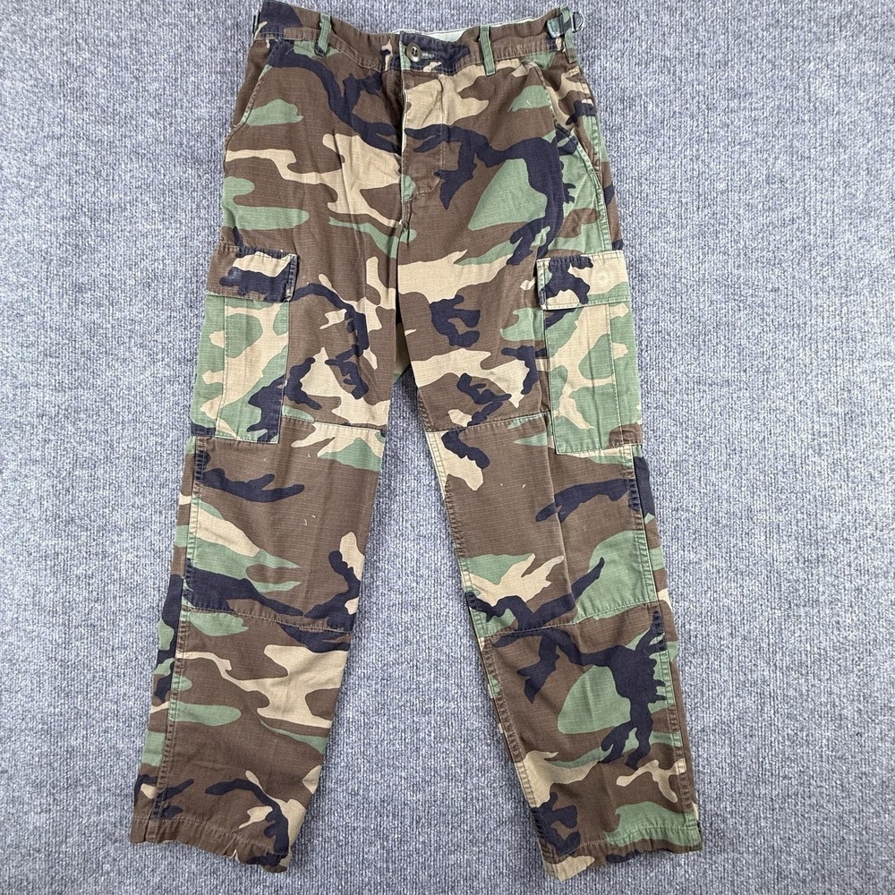 Woodland Camo Pants Mens Small Short Army Cargo Ripstop Adjustable Waist Combat